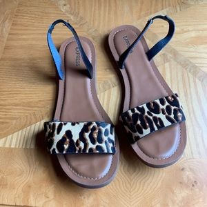 Express leopard flat sling back sandal sz9